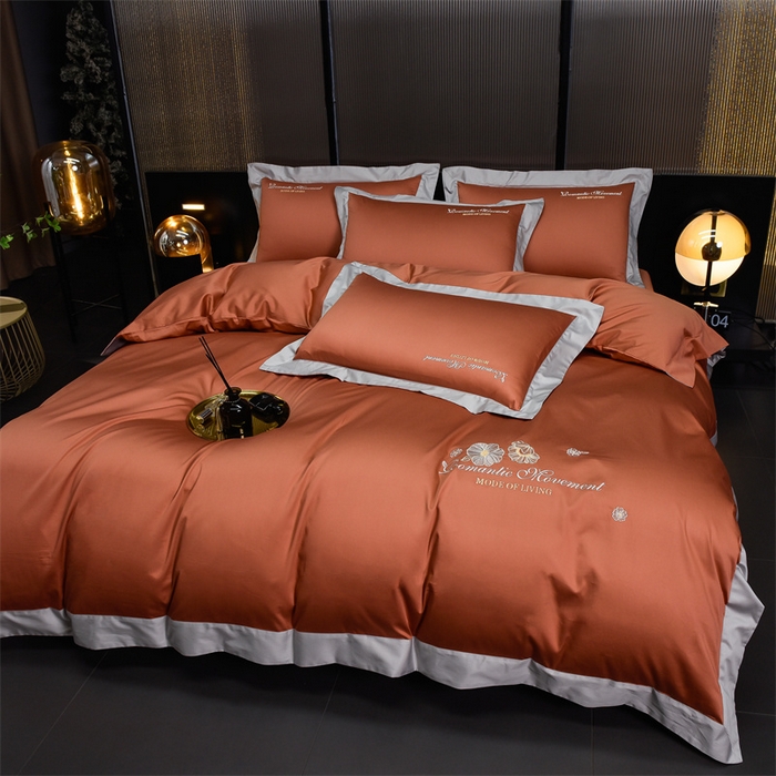 91家纺网 家纺一手货源 找家纺 瑞驰家纺2024新款长绒棉绣花四件套伊莎贝尔系列 伊莎贝尔-珊瑚橙