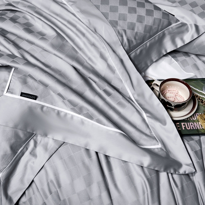 91家纺网 家纺一手货源 找家纺 U品汇 2024新款100支长绒棉提花四件套 斐乐-冰川银