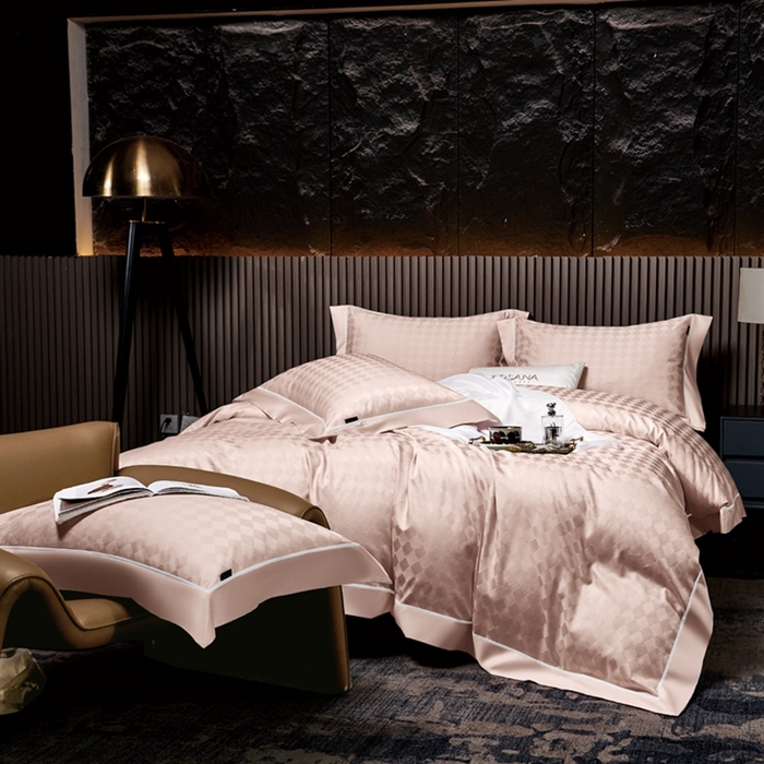 91家纺网 家纺一手货源 找家纺 U品汇 2024新款100支长绒棉提花四件套 斐乐-美人玉