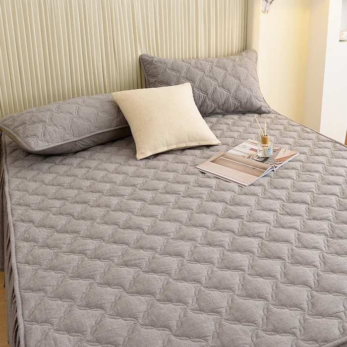 91家纺网 家纺一手货源 找家纺 3C 2024新款风车抗菌水洗棉床裙  冰山灰