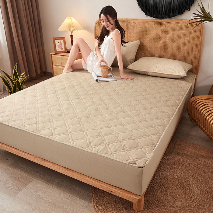 91家纺网 家纺一手货源 找家纺 3C 2024新款抗菌防螨透气防水夹棉床笠 清新灰