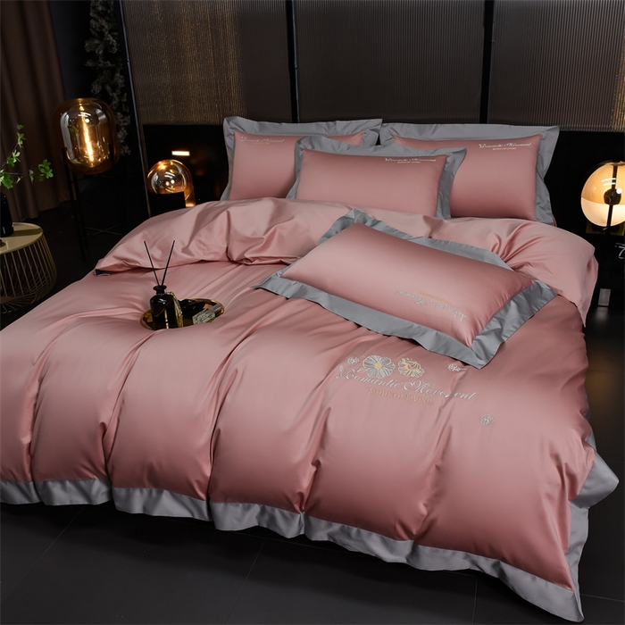 91家纺网 家纺一手货源 找家纺 瑞驰家纺2024新款长绒棉绣花四件套伊莎贝尔系列 伊莎贝尔-虾粉