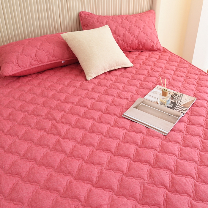 91家纺网 家纺一手货源 找家纺 3C 2024新款风车抗菌水洗棉床裙  红豆沙