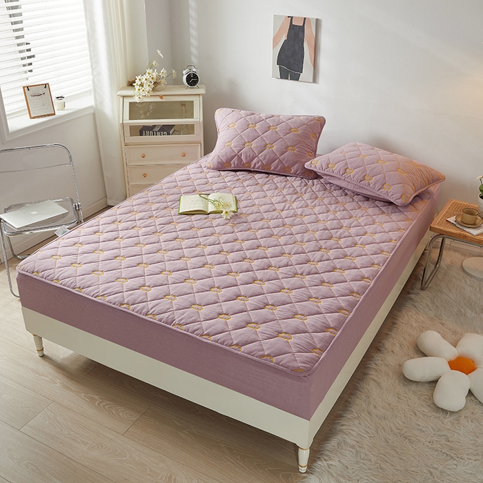 91家纺网 家纺一手货源 找家纺 3C 2024新款全棉抗菌抑菌云朵刺绣床笠 紫色