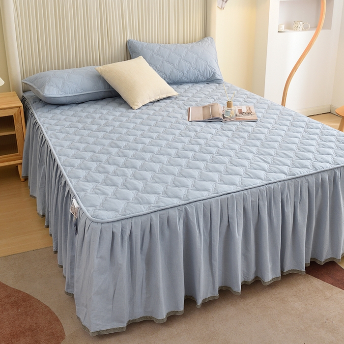 91家纺网 家纺一手货源 找家纺 3C 2024新款风车抗菌水洗棉床裙  浅蓝色