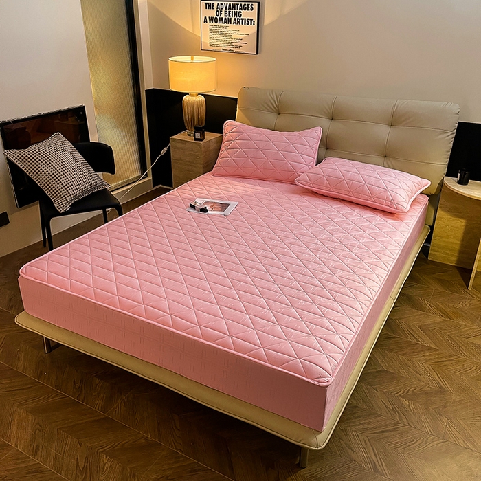 91家纺网 家纺一手货源 找家纺 3C 2024新款夹棉60提花床笠 胭脂粉