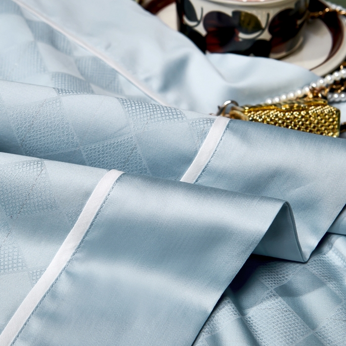 91家纺网 家纺一手货源 找家纺 U品汇 2024新款100支长绒棉提花四件套 斐乐-宝石蓝