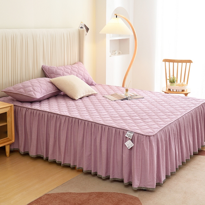 91家纺网 家纺一手货源 找家纺 3C 2024新款风车抗菌水洗棉床裙  紫色