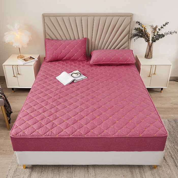 91家纺网 家纺一手货源 找家纺 3C 2024新款H标刺绣床笠 红豆沙