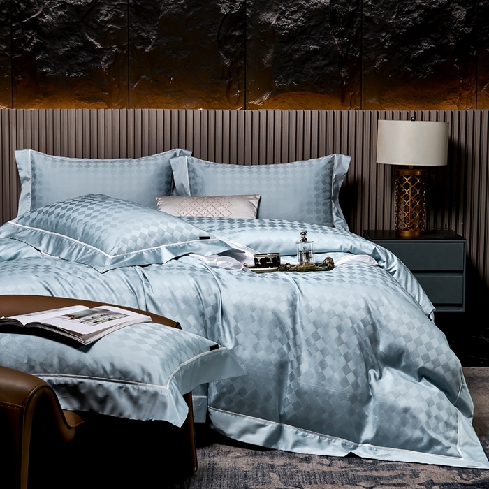 91家纺网 家纺一手货源 找家纺 U品汇 2024新款100支长绒棉提花四件套 斐乐-宝石蓝