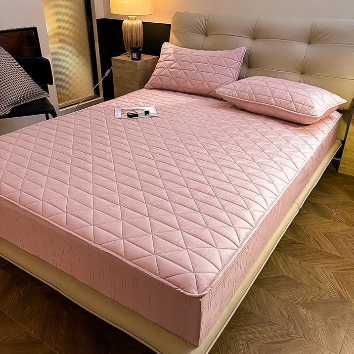 91家纺网 家纺一手货源 找家纺 3C 2024新款夹棉60提花床笠 桃粉