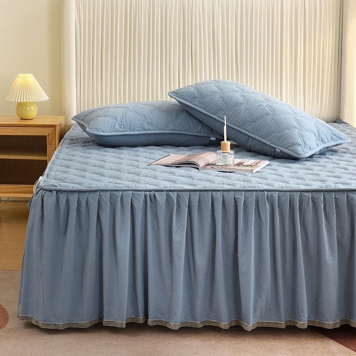 91家纺网 家纺一手货源 找家纺 3C 2024新款风车抗菌水洗棉床裙  烟灰色