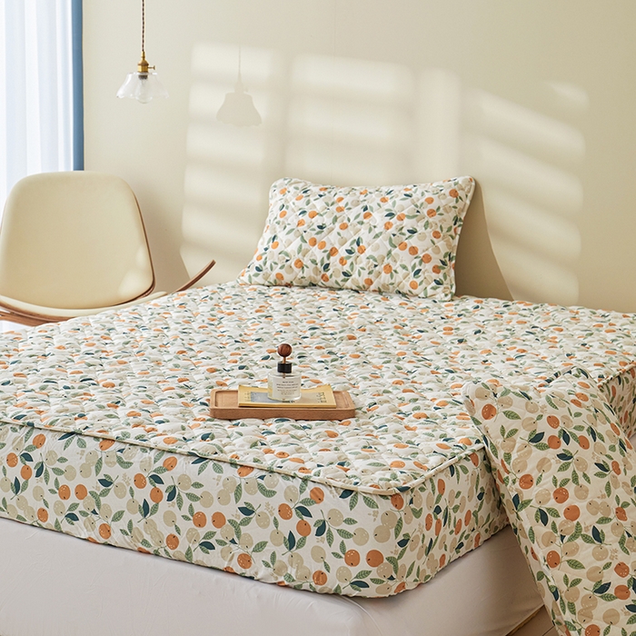 91家纺网 家纺一手货源 找家纺 3C 2024新款全棉水洗棉印花大豆床笠 小橙子