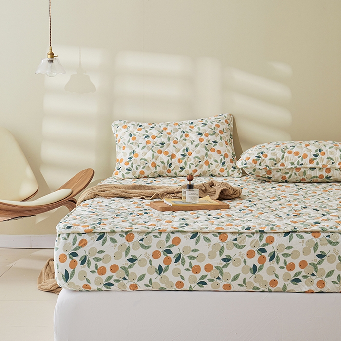 91家纺网 家纺一手货源 找家纺 3C 2024新款全棉水洗棉印花大豆床笠 小橙子