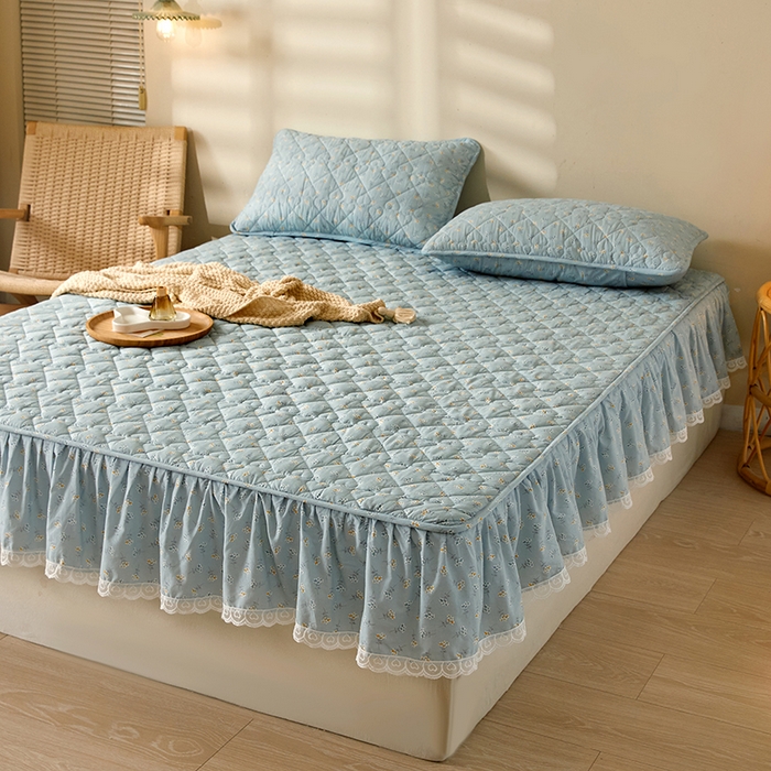 91家纺网 家纺一手货源 找家纺 3C 2024新款全棉水洗棉印花大豆床笠 絮语花边款