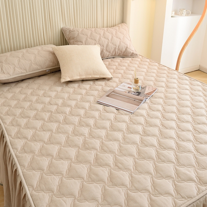 91家纺网 家纺一手货源 找家纺 3C 2024新款风车抗菌水洗棉床裙  清新灰