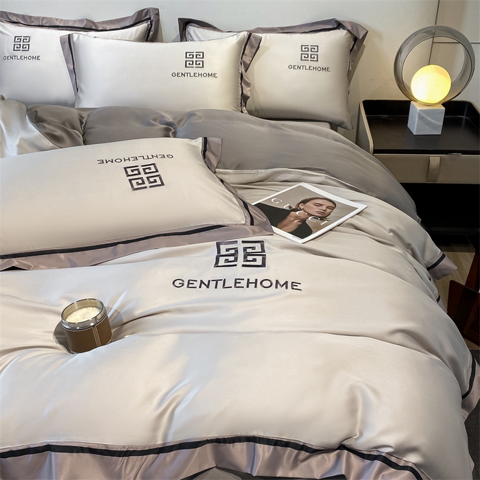 91家纺网 家纺一手货源 找家纺 笙意家纺 2025新款水洗真丝宽边四件套-挪威系列 挪威-山灰+中灰