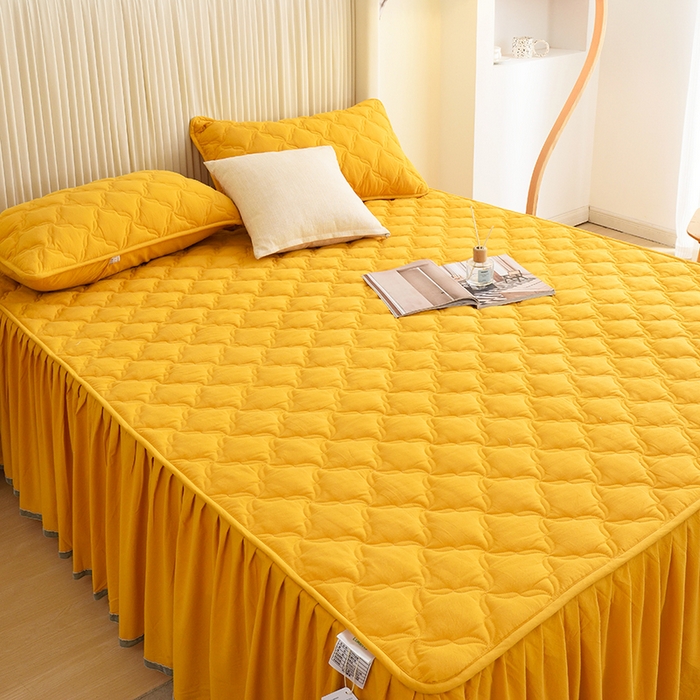 91家纺网 家纺一手货源 找家纺 3C 2024新款风车抗菌水洗棉床裙  柠檬黄