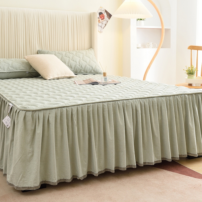 91家纺网 家纺一手货源 找家纺 3C 2024新款风车抗菌水洗棉床裙  抹茶绿