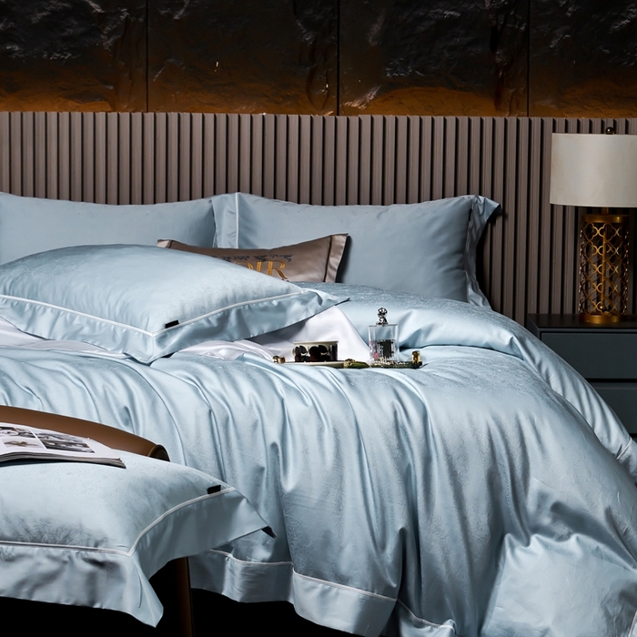 91家纺网 家纺一手货源 找家纺 U品汇 2024新款100支长绒棉提花四件套 莱雅-宝石蓝