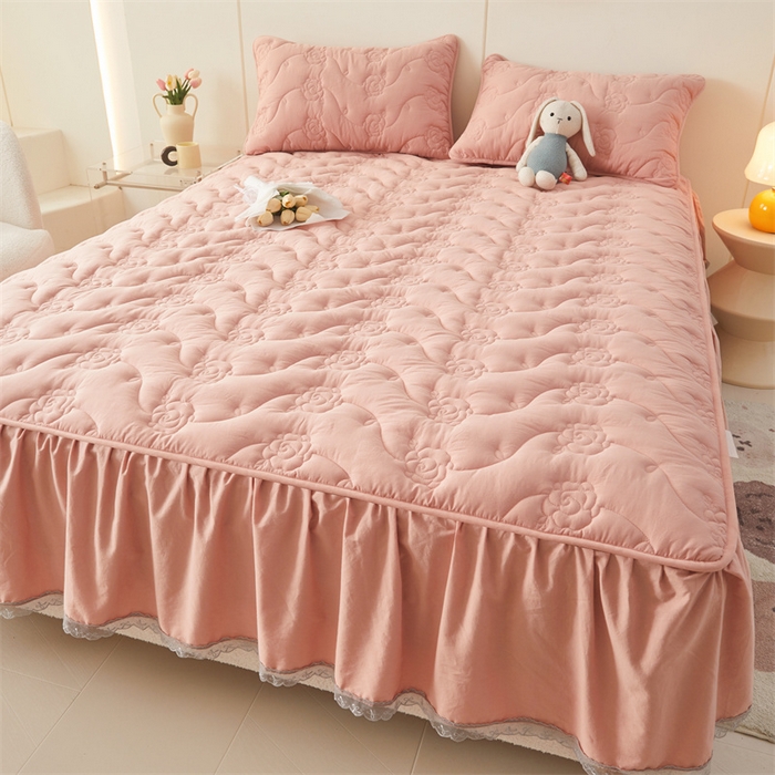 91家纺网 家纺一手货源 找家纺 （总）3C 2024新款玫瑰水洗棉床裙式床笠