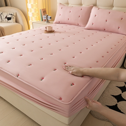 91家纺网 家纺一手货源 找家纺 （总）可恩欣 2025新款A类水洗棉刺绣夹棉床笠绣花床褥棉床垫