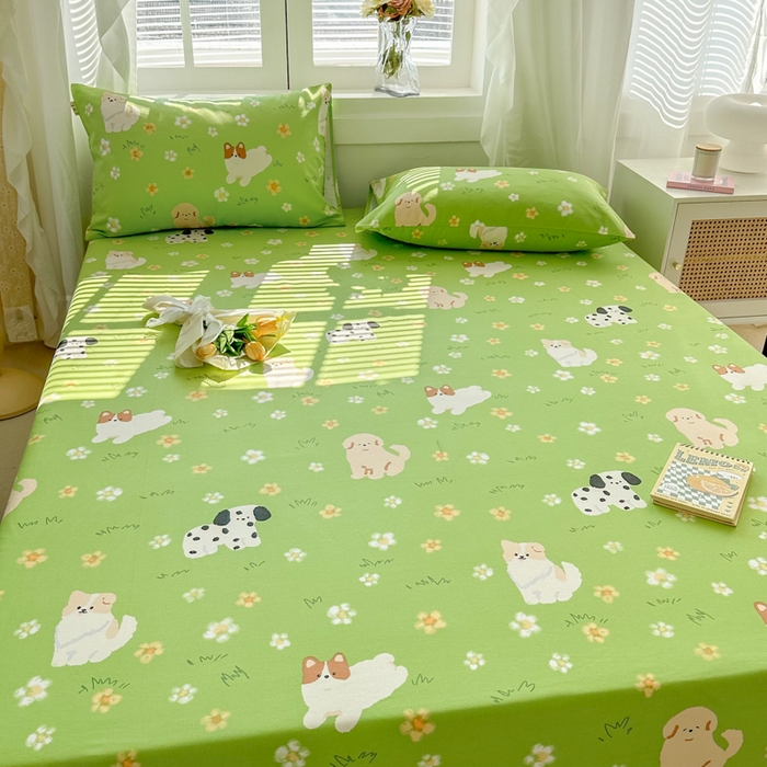 91家纺网 家纺一手货源 找家纺 简宜家居（朝初家纺） 2025新款全棉老粗布A版单床笠 绿茵