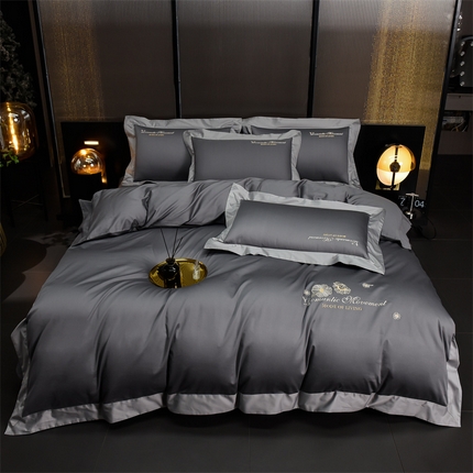 91家纺网 家纺一手货源 找家纺 瑞驰家纺2024新款长绒棉绣花四件套伊莎贝尔系列 伊莎贝尔-帝都灰