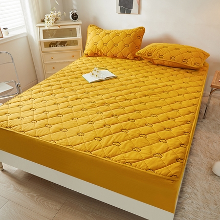 91家纺网 家纺一手货源 找家纺 3C 2024新款全棉抗菌抑菌云朵刺绣床笠 柠檬黄