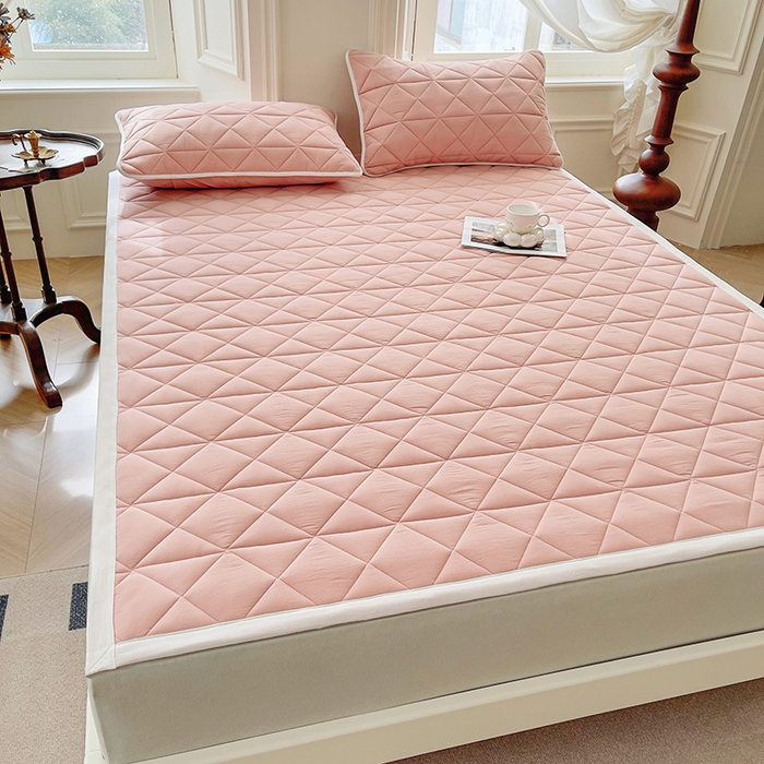 91家纺网 家纺一手货源 找家纺 3C 2024新款全棉夹棉大豆床护垫 柔粉