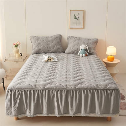 3C 2024新款玫瑰水洗棉床裙式床笠 夜光灰