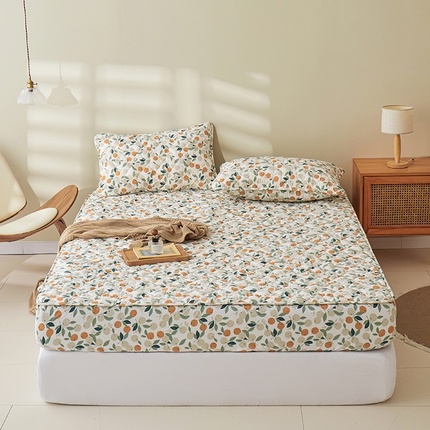 91家纺网 家纺一手货源 找家纺 3C 2024新款全棉水洗棉印花大豆床笠 小橙子