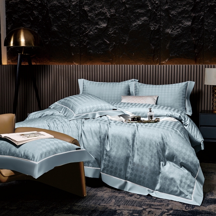 91家纺网 家纺一手货源 找家纺 U品汇 2024新款100支长绒棉提花四件套 斐乐-宝石蓝