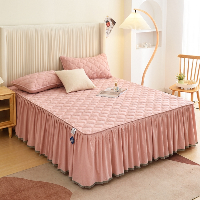 91家纺网 家纺一手货源 找家纺 3C 2024新款风车抗菌水洗棉床裙  浅豆沙