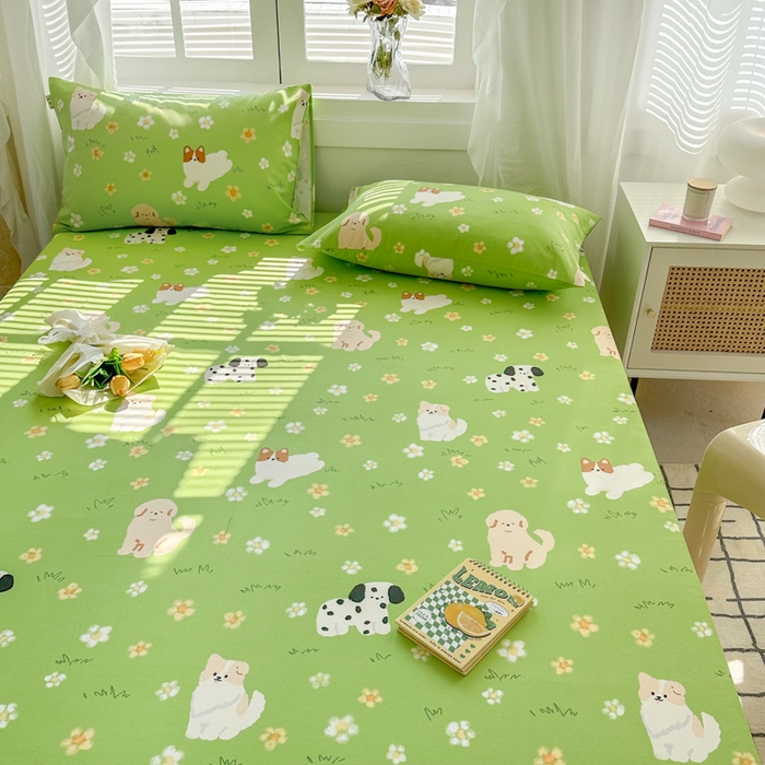 91家纺网 家纺一手货源 找家纺 简宜家居（朝初家纺） 2025新款全棉老粗布A版单床笠 绿茵