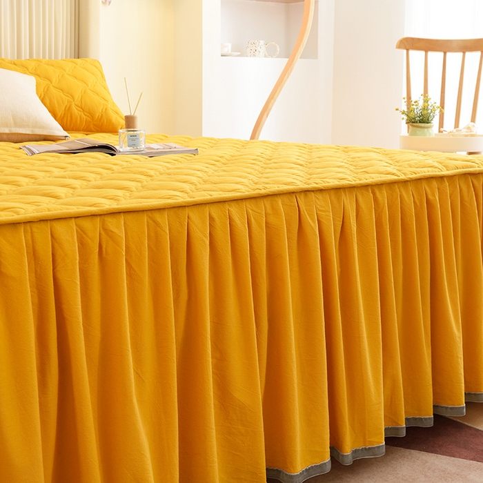 91家纺网 家纺一手货源 找家纺 3C 2024新款风车抗菌水洗棉床裙  柠檬黄