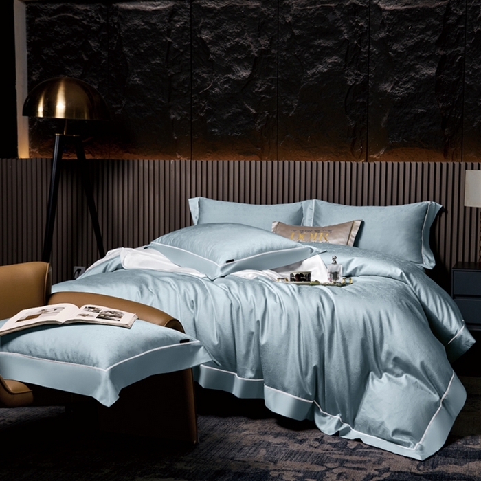 91家纺网 家纺一手货源 找家纺 U品汇 2024新款100支长绒棉提花四件套 莱雅-宝石蓝