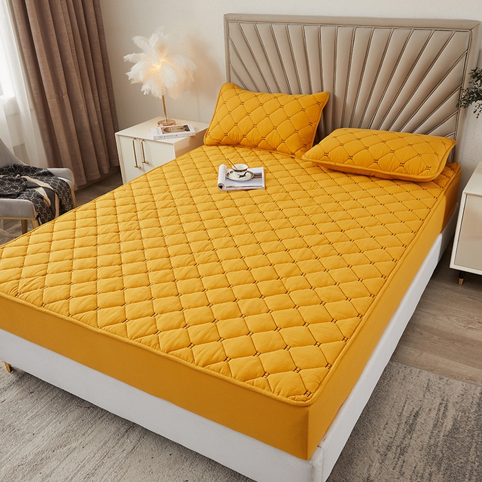 91家纺网 家纺一手货源 找家纺 3C 2024新款H标刺绣床笠 柠檬黄