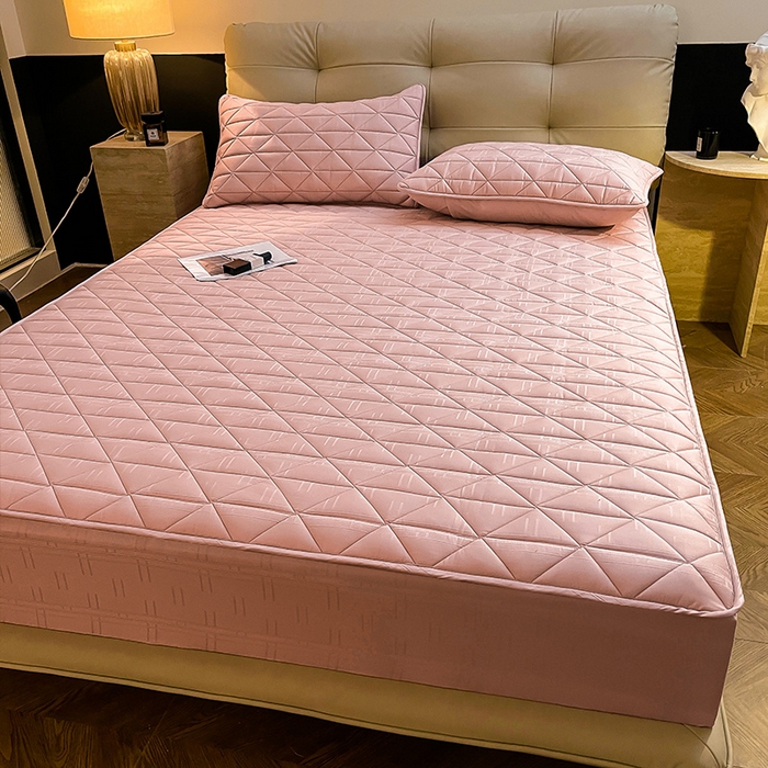 91家纺网 家纺一手货源 找家纺 3C 2024新款夹棉60提花床笠 桃粉