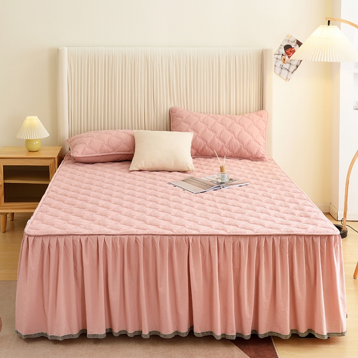 91家纺网 家纺一手货源 找家纺 3C 2024新款风车抗菌水洗棉床裙  浅豆沙