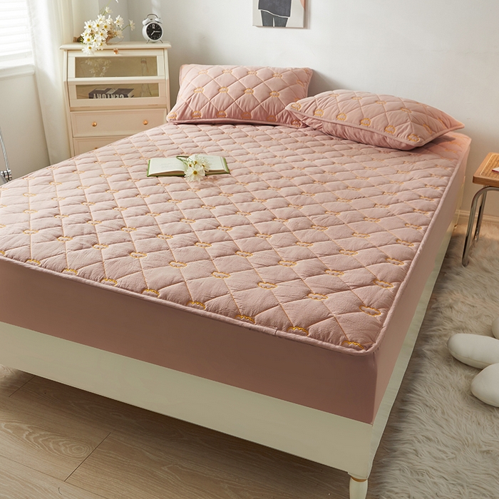 91家纺网 家纺一手货源 找家纺 3C 2024新款全棉抗菌抑菌云朵刺绣床笠 浅豆沙