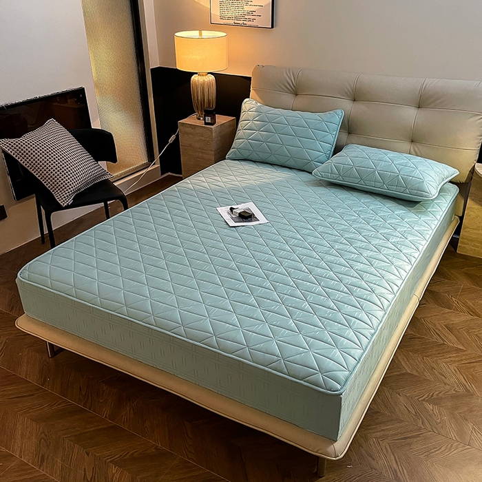 91家纺网 家纺一手货源 找家纺 3C 2024新款夹棉60提花床笠 青绿