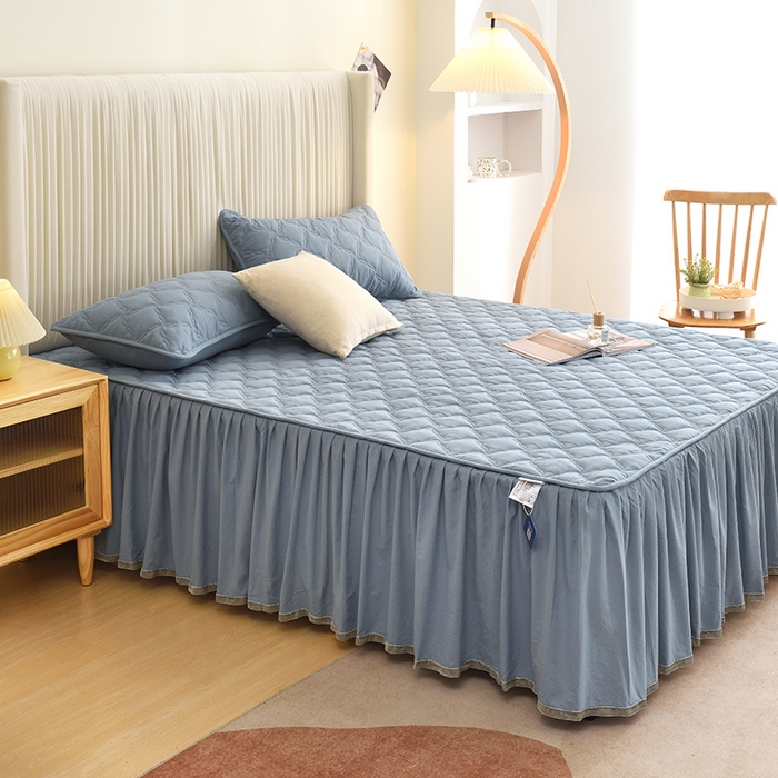 91家纺网 家纺一手货源 找家纺 3C 2024新款风车抗菌水洗棉床裙  烟灰色