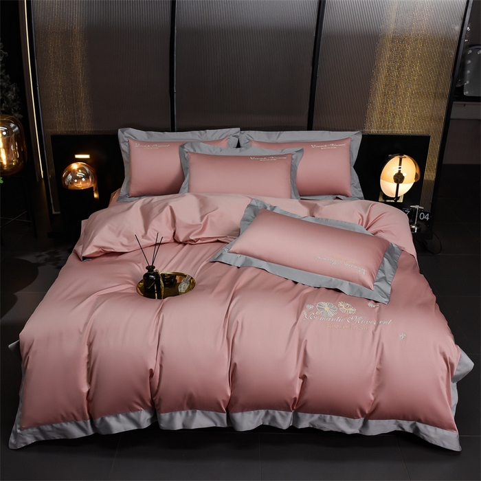 91家纺网 家纺一手货源 找家纺 瑞驰家纺2024新款长绒棉绣花四件套伊莎贝尔系列 伊莎贝尔-虾粉