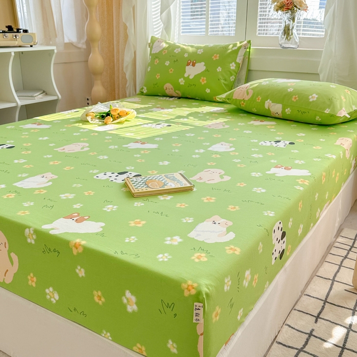 91家纺网 家纺一手货源 找家纺 简宜家居（朝初家纺） 2025新款全棉老粗布A版单床笠 绿茵