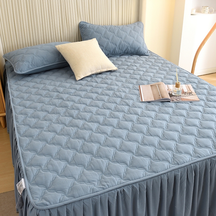 91家纺网 家纺一手货源 找家纺 3C 2024新款风车抗菌水洗棉床裙  烟灰色