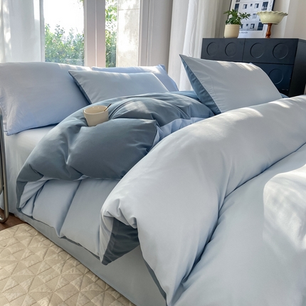 91家纺网 家纺一手货源 找家纺 芷凡家纺 2024新款水洗磨毛四件套 月光蓝+雾蓝