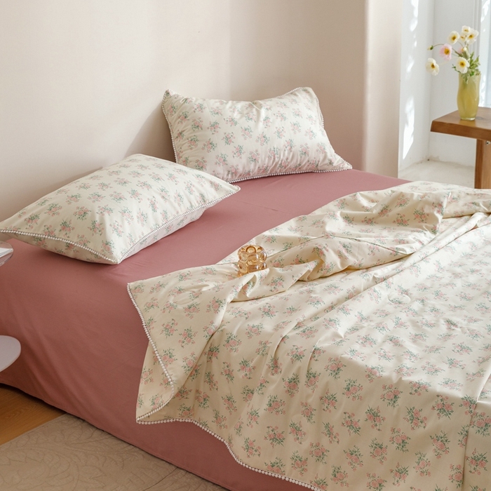 91家纺网 家纺一手货源 找家纺 优被业 2025新款全棉13372大豆夏被四件套小碎花系列 少女心