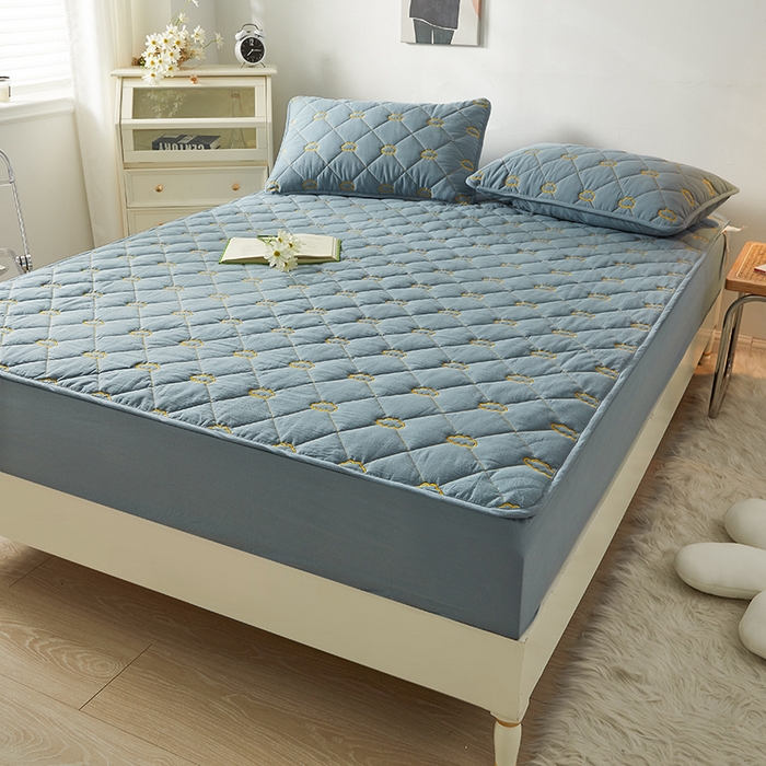 91家纺网 家纺一手货源 找家纺 3C 2024新款全棉抗菌抑菌云朵刺绣床笠 烟灰