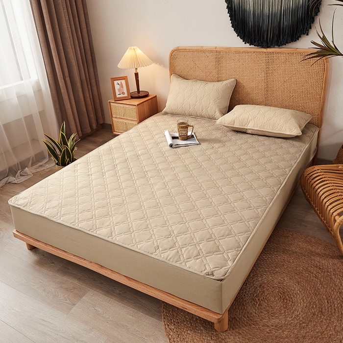 91家纺网 家纺一手货源 找家纺 3C 2024新款抗菌防螨透气防水夹棉床笠 清新灰